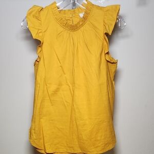 LOFT | Mustard Ruffle Sleeve Blouse | XS